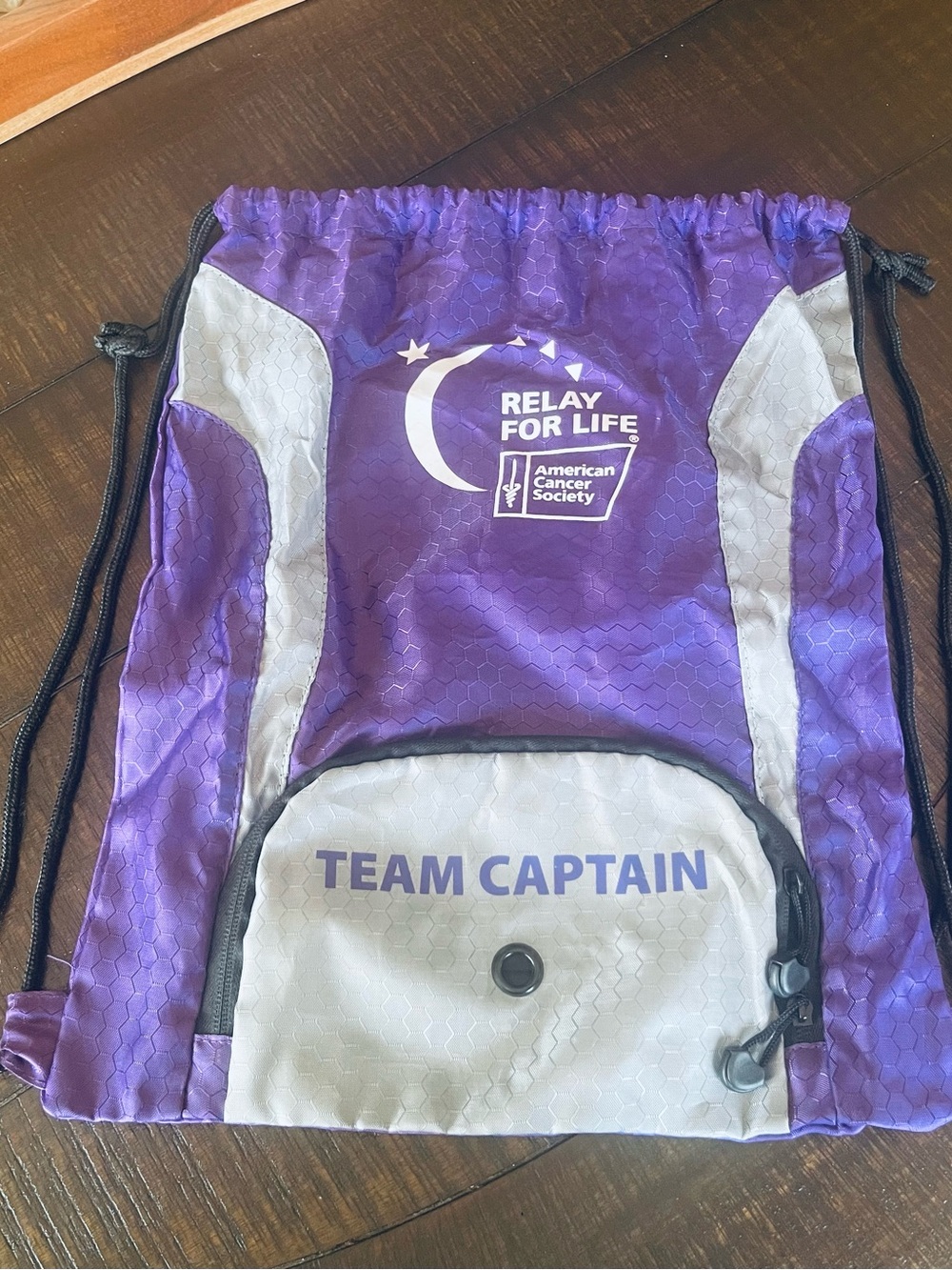 Relay For Life "Team Captain" Drawstring Backpack - Purple & Light Gray